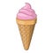 Pink ice cream cone icon, cartoon style