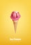 Pink Ice cream in the cone, Strawberry, raspberry, Pour syrup, Vector