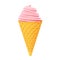 Pink ice cream in a waffle cone. 3D render. 3D illustration