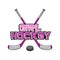 Pink Ice Hockey stick with puck. Hockey girl lettering. Sports Vector illustration isolated on white background. Ice