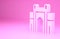 Pink India Gate in New Delhi, India icon isolated on pink background. Gate way of India Mumbai. Minimalism concept. 3d