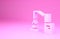 Pink Industrial machine robotic robot arm hand factory icon isolated on pink background. Industrial robot manipulator