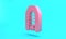 Pink Inflatable boat with outboard motor icon isolated on turquoise blue background. Minimalism concept. 3D render