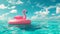 Pink inflatable flamingo floating in a calm turquoise sea with blue skies symbolized summer travel and vacation relaxation