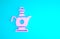 Pink Islamic teapot icon isolated on blue background. Minimalism concept. 3d illustration 3D render