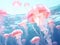 Pink jelly fish floating in aquarium