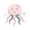 Pink jellyfish. Cute sea animal cartoon baby jellyfish. Nautical medusa fish. Kids print isolated sticker vector