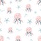 Pink jellyfish pattern. Girls nautical seamless pattern Pink jellyfish Cute sea animals baby background. Girly vector