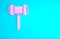 Pink Judge gavel icon isolated on blue background. Gavel for adjudication of sentences and bills, court, justice