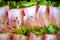 Pink kamaboko sliced, japanese fish cake, pork belly sliced and