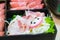 Pink kamaboko sliced, japanese fish cake, pork belly sliced and