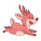 Pink kawaii cartoon running deer animal illustration. cute girly doe with antler. Childish hand drawn style. For baby