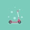 Pink kick scooter or balance bike icon. Flat push scooter on turquoise background