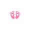 Pink kids or baby feet and foot steps with heart. New born, pregnant or coming soon child footprints