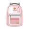 Pink kids new normal back to school backpack with hanging medical face mask, hand sanitizer, pocket and zipper flat design on whit