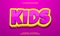 Pink kids and yellow 3d text effect design illustrator