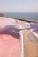 Pink Koyashskoye salt lake aerial panoramic view