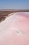Pink Koyashskoye salt lake aerial panoramic view.