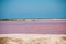 Pink lake. Striking red pool used in the production of salt near Rio Lagartos, Mexico, Yucatan