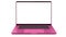Pink laptop with blank screen isolated on white background. Whole in focus. High detailed.