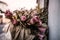 Pink Large Protea in a basket next to the street in Blouberg strand