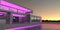 Pink LED lighting of a country design house with a swimming pool. Relevant for female homeowners. 3d render