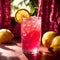 Pink lemonade, pink colored fancy fresh squeezed lemon citrus fruit drink