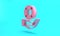 Pink Lifebuoy in hand icon isolated on turquoise blue background. Lifebelt symbol. Minimalism concept. 3D render