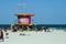 Pink lifeguard stand on South Beach in Miami