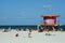 Pink lifeguard stand on South Beach in Miami