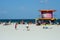 Pink lifeguard stand on South Beach in Miami