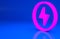 Pink Lightning bolt icon isolated on blue background. Flash sign. Charge flash icon. Thunder bolt. Lighting strike