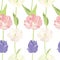 Pink and lilac tulips Seamless pattern