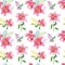 Pink Lilly.Watercolor Seamless pattern with flowers on a white background. Illustration