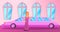 Pink limousine concept banner, cartoon style