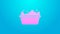 Pink line Baby bathtub with foam bubbles inside icon isolated on blue background. 4K Video motion graphic animation