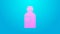 Pink line Bottle of medicine syrup icon isolated on blue background. 4K Video motion graphic animation