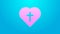 Pink line Christian cross in heart icon isolated on blue background. Happy Easter. 4K Video motion graphic animation