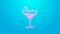 Pink line Cocktail and alcohol drink icon isolated on blue background. 4K Video motion graphic animation