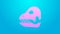 Pink line Dinosaur skull icon isolated on blue background. 4K Video motion graphic animation