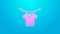 Pink line Drying clothes icon isolated on blue background. Clean shirt. Wash clothes on a rope with clothespins
