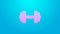 Pink line Dumbbell icon isolated on blue background. Muscle lifting icon, fitness barbell, gym, sports equipment