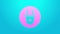 Pink line Electric plug icon isolated on blue background. Concept of connection and disconnection of the electricity. 4K