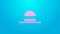 Pink line Elegant women hat icon isolated on blue background. 4K Video motion graphic animation