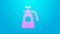 Pink line Garden sprayer for water, fertilizer, chemicals icon isolated on blue background. 4K Video motion graphic