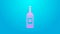 Pink line Glass bottle of vodka icon isolated on blue background. 4K Video motion graphic animation