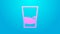 Pink line Glass of vodka icon isolated on blue background. 4K Video motion graphic animation