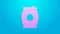 Pink line Gun powder barrel icon isolated on blue background. TNT dynamite wooden old barrel. 4K Video motion graphic