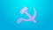 Pink line Hammer and sickle USSR icon isolated on blue background. Symbol Soviet Union. 4K Video motion graphic