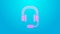 Pink line Headphones with microphone icon isolated on blue background. 4K Video motion graphic animation